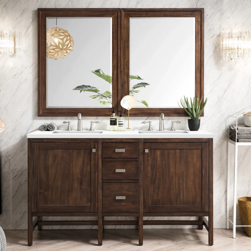 Addison 60" Double Vanity Cabinet in Mid-Century Acacia