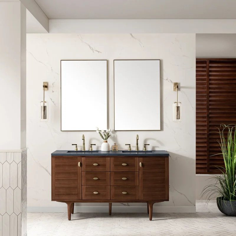 Amberly 60" Double Vanity in Mid-Century Walnut
