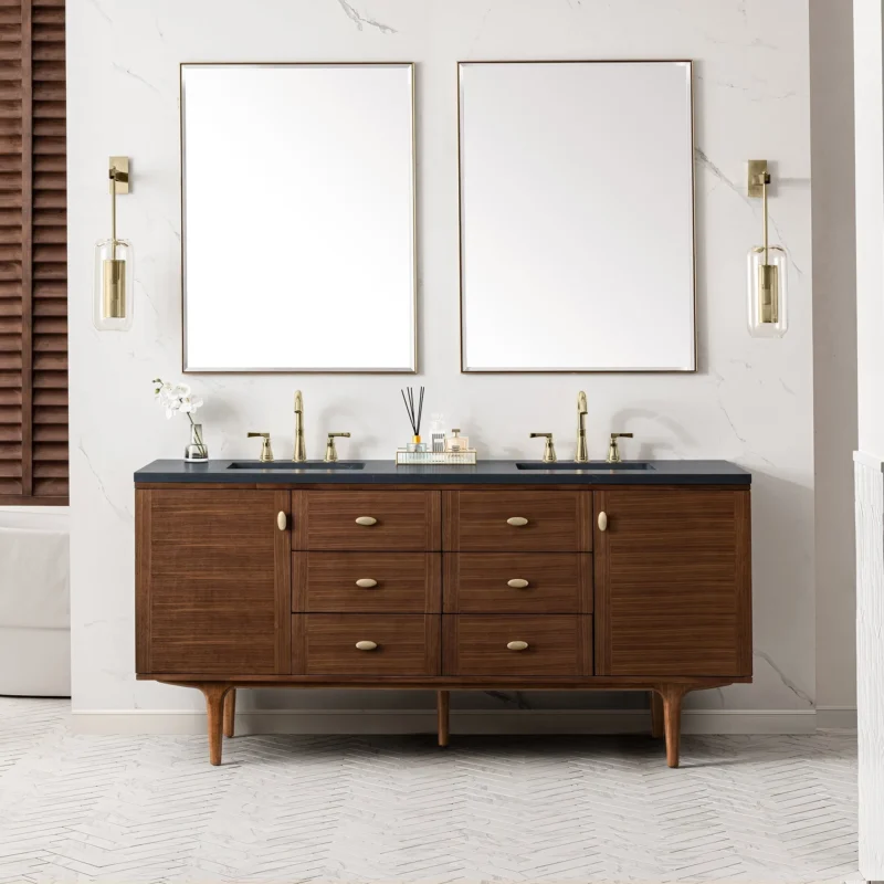 Amberly 72" Double Vanity in Mid-Century Walnut