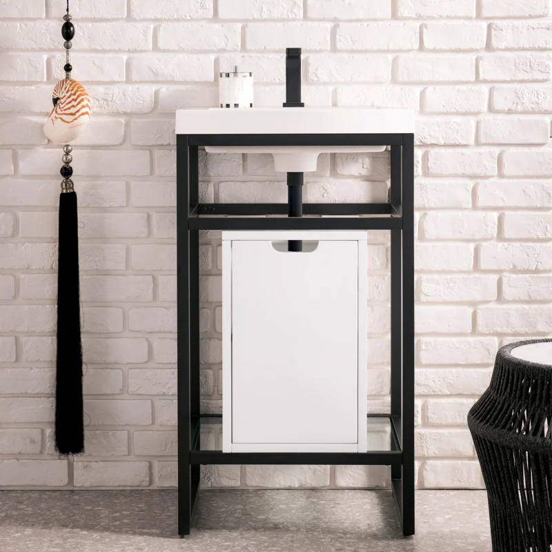 Boston 20" Stainless Steel Sink Console Single Bathroom Vanity in Matte Black