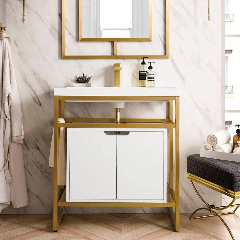 Boston 31.5 Stainless Steel Sink Console Single Bathroom Vanity in Radiant Gold