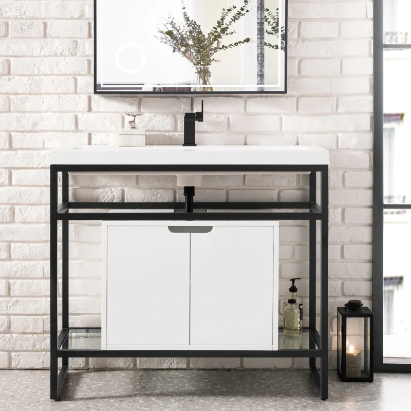 Boston 39. 5 stainless steel sink console single bathroom vanity in matte black