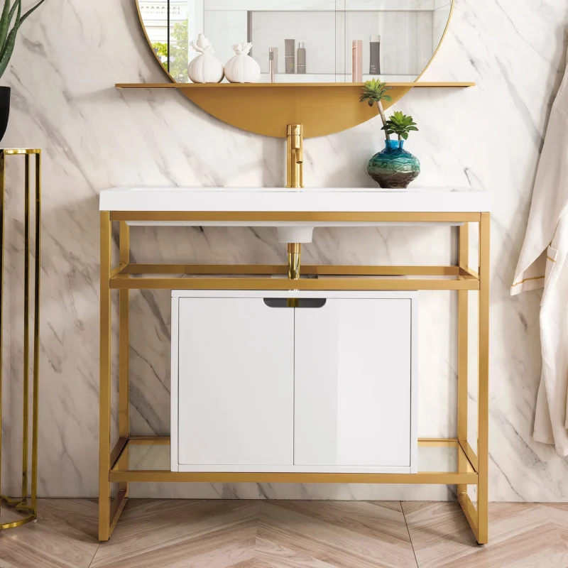 Boston 39.5 Stainless Steel Sink Console Single Bathroom Vanity in Radiant Gold