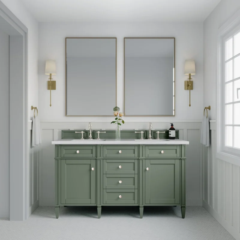 Brittany 60" Double Bathroom Vanity in Smokey Celadon