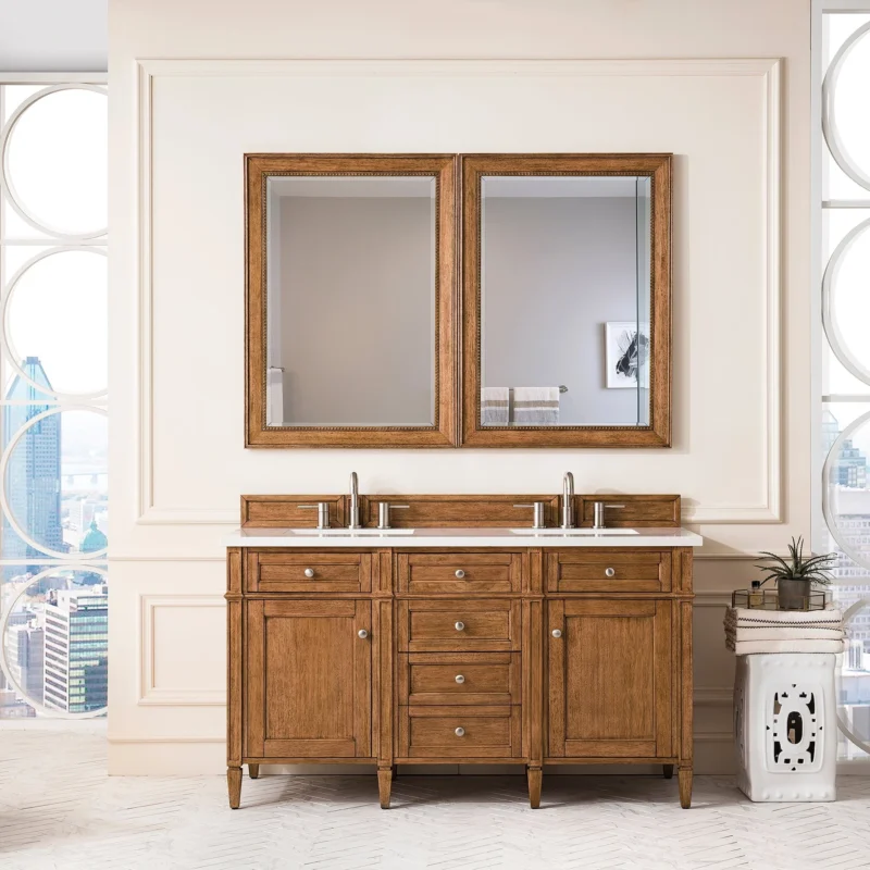 Brittany 60" Double Vanity Cabinet in Saddle Brown