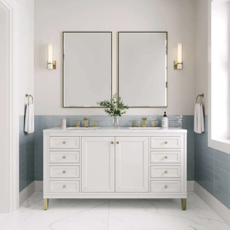 Chicago 60" Double Bathroom Vanity in Glossy White