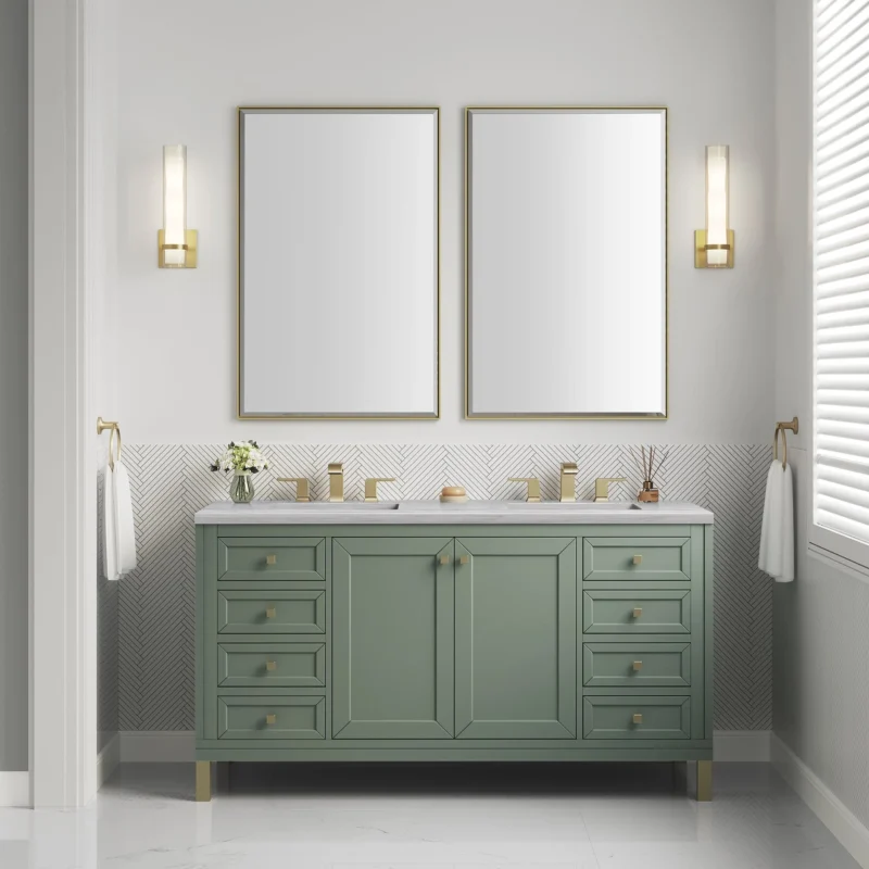 Chicago 60" double bathroom vanity in smokey celadon