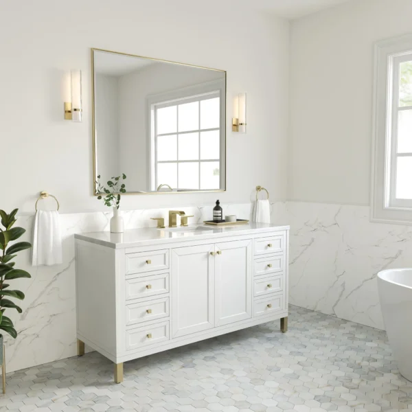 chicago 60 single bathroom vanity in glossy white single bathroom vanity james martin vanities 142432 BATHUSA, Inc.