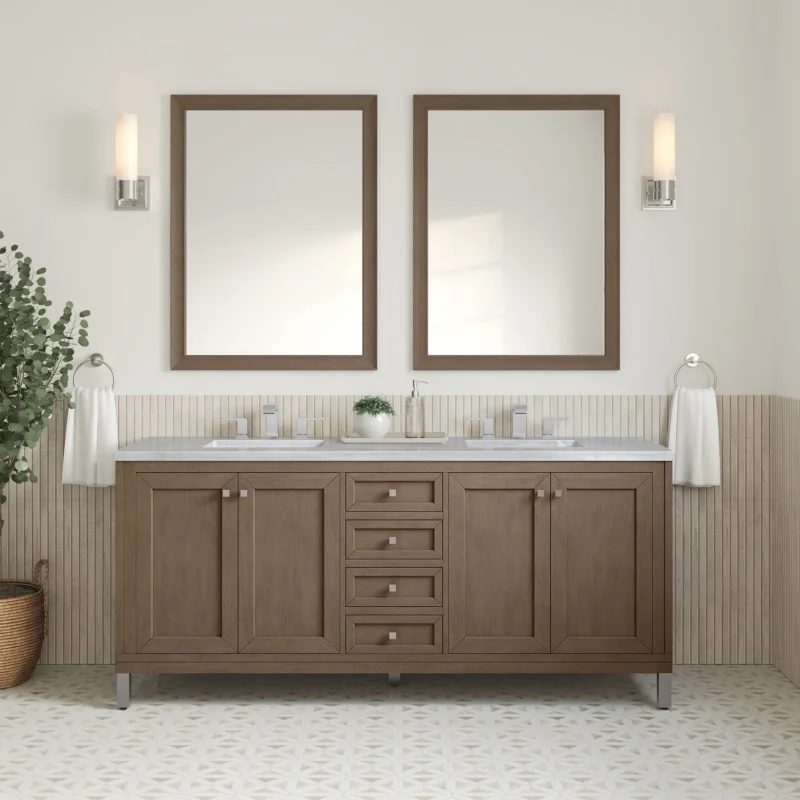Chicago 72" Double Bathroom Vanity in Whitewashed Walnut