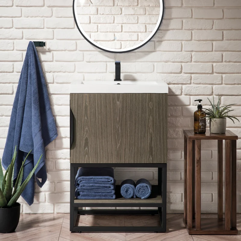 Columbia 24" Single Vanity Cabinet in Ash Gray with Matte Black Base