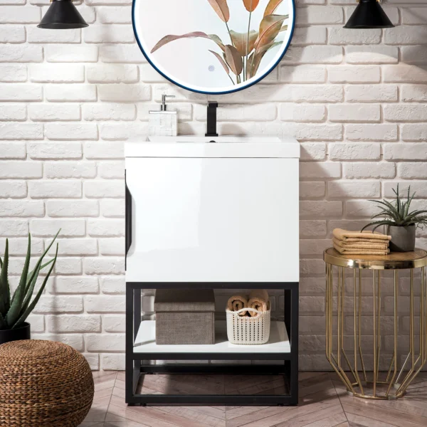 Columbia 24" Single Vanity Cabinet in Glossy White with Matte Black Base