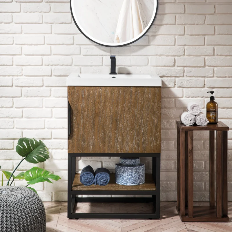 Columbia 24" Single Vanity Cabinet in Latte Oak with Matte Black Base