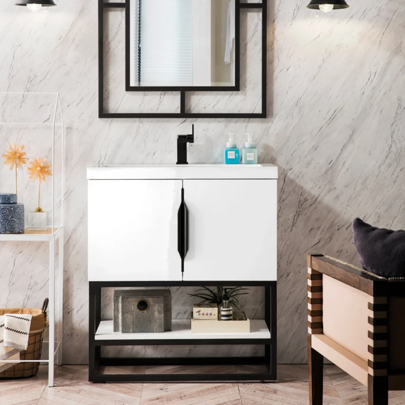 Columbia 31. 5" single bathroom vanity in glossy white with matte black base
