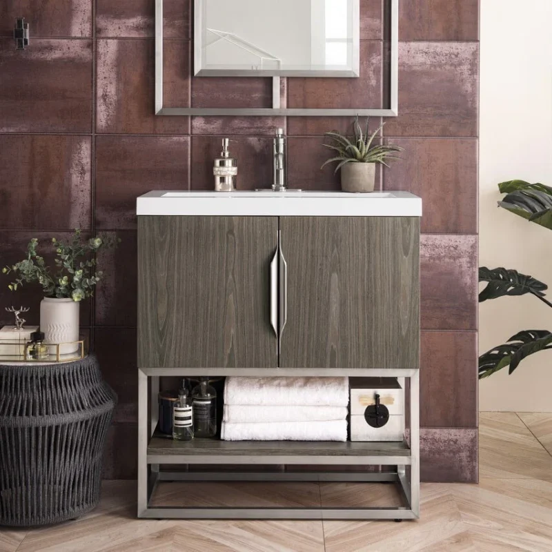 Columbia 31.5" Single Vanity Cabinet in Ash Gray with Brushed Nickel Base