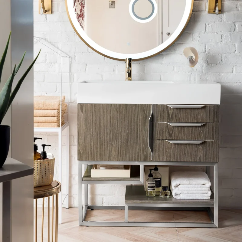 Columbia 36" Single Bathroom Vanity in Ash Gray with Brushed Nickel Base