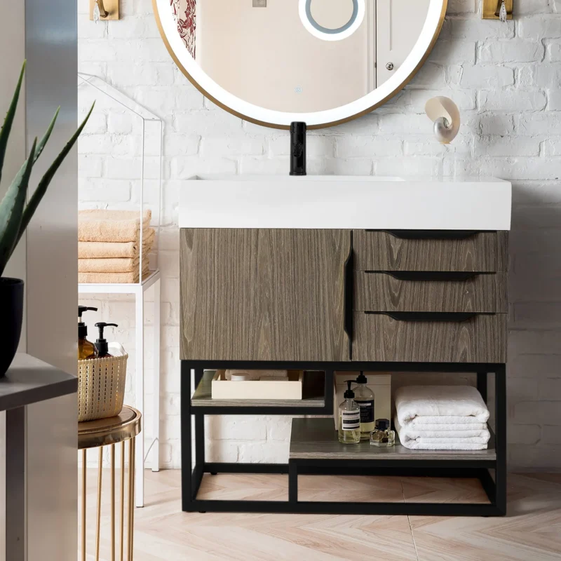 Columbia 36" single bathroom vanity in ash gray with matte black base