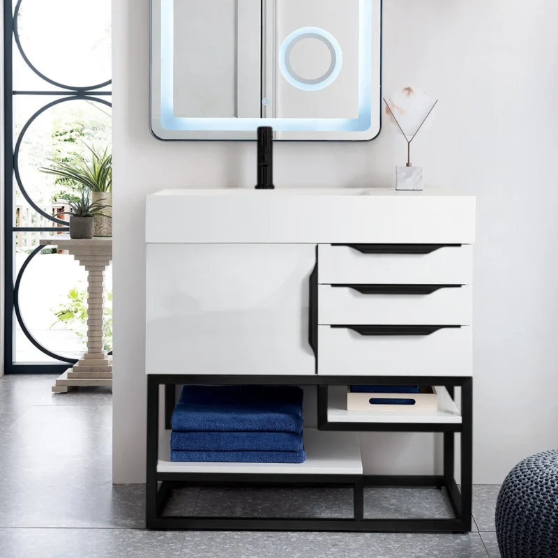 Columbia 36" Single Bathroom Vanity in Glossy White with Matte Black Base