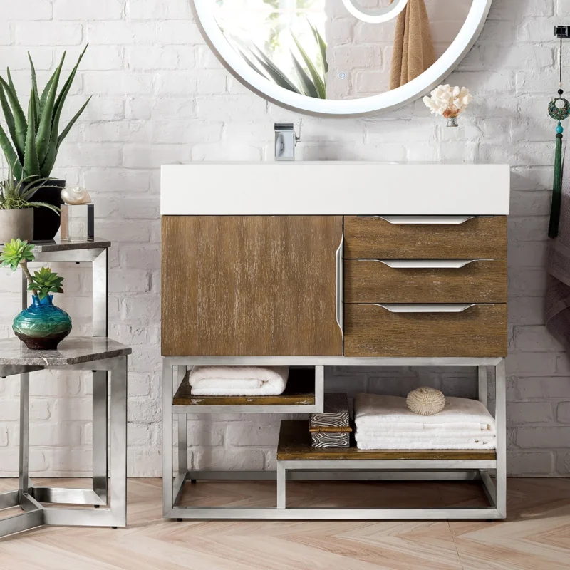 Columbia 36" Single Bathroom Vanity in Latte Oak with Brushed Nickel Base