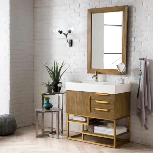 Columbia 36 single bathroom vanity in latte oak with radiant gold base single bathroom vanity james martin vanities 420025 bathusa inc.
