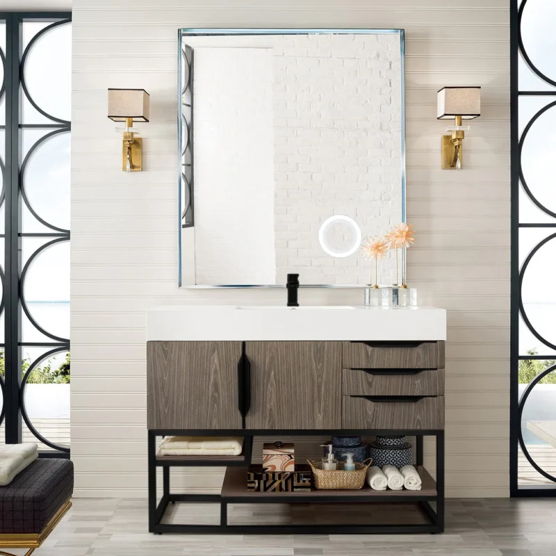 Columbia 48" Single Bathroom Vanity in Ash Gray with Matte Black Base