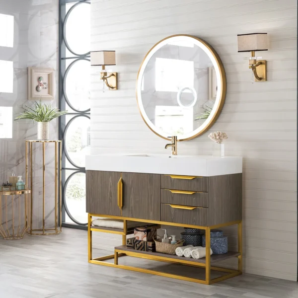 Columbia 48" Single Bathroom Vanity in Ash Gray with Radiant Gold Base