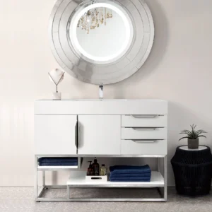 Columbia 48" Single Bathroom Vanity in Glossy White with Brushed Nickel Base