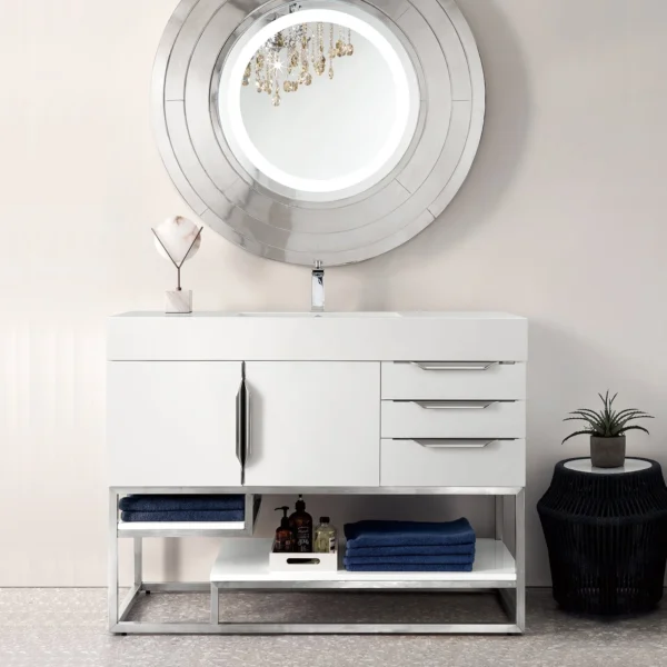 Columbia 48" Single Bathroom Vanity in Glossy White with Brushed Nickel Base
