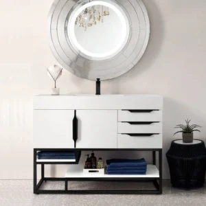 Columbia 48" Single Bathroom Vanity in Glossy White with Matte Black Base