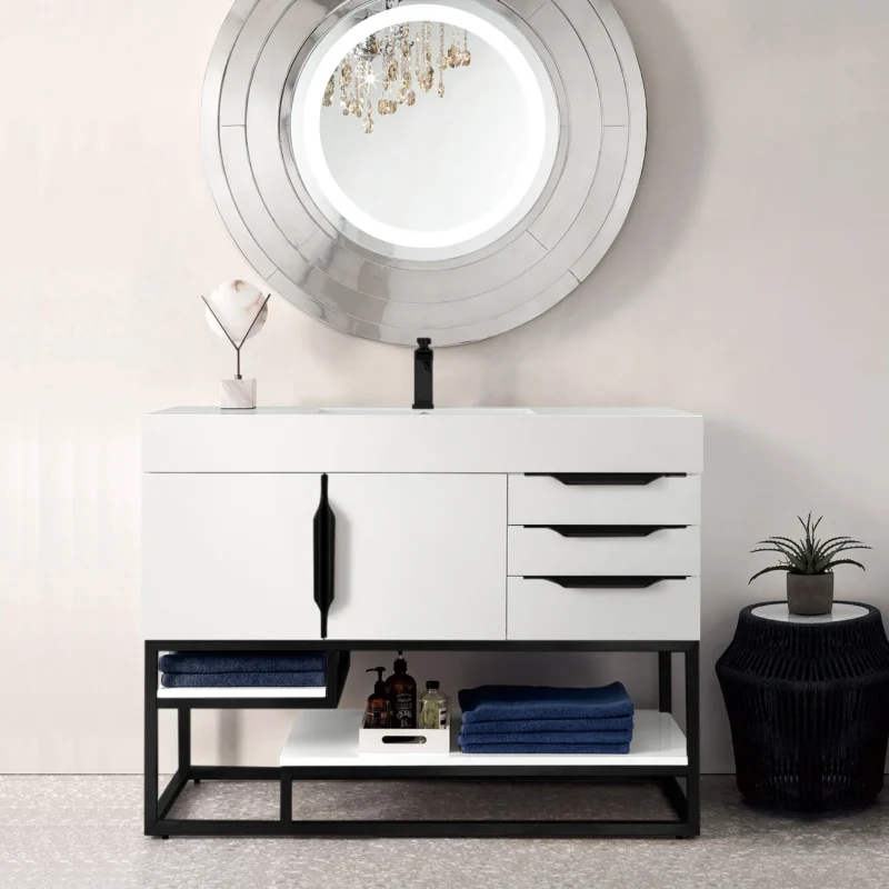 Columbia 48" Single Bathroom Vanity in Glossy White with Matte Black Base