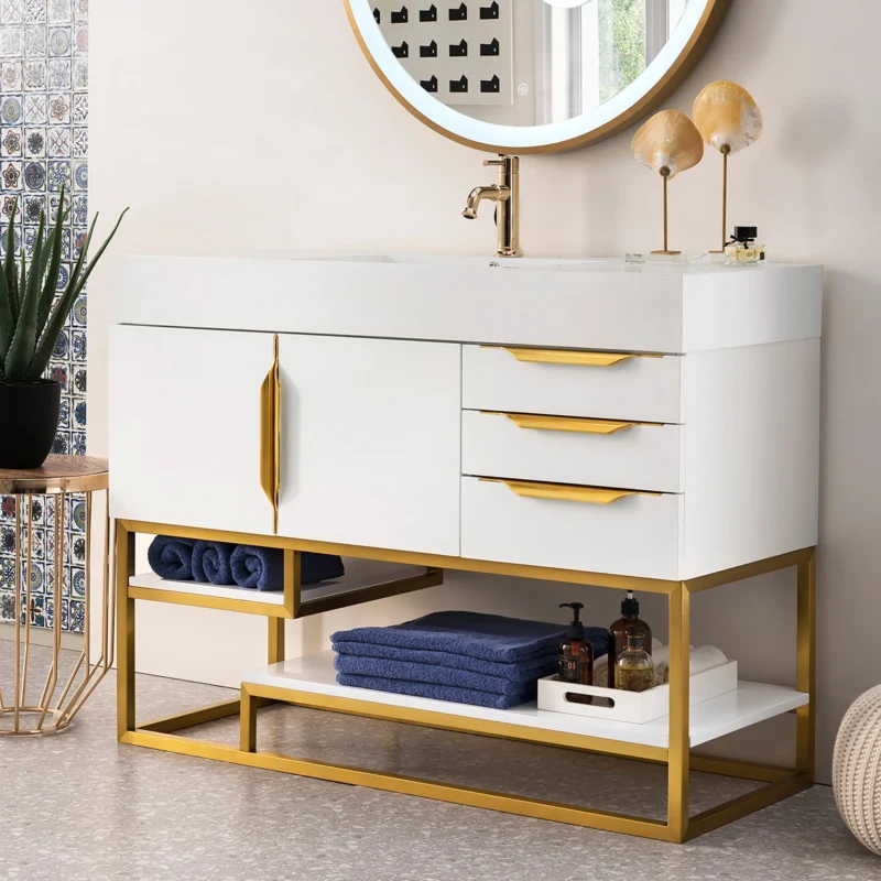 Columbia 48" Single Bathroom Vanity in Glossy White with Radiant Gold Base