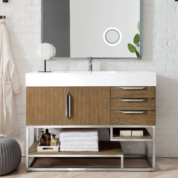 Columbia 48" Single Bathroom Vanity in Latte Oak with Brushed Nickel Base