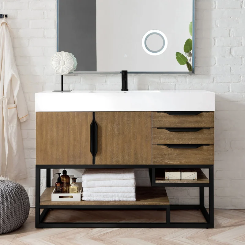 Columbia 48" Single Bathroom Vanity in Latte Oak with Matte Black Base