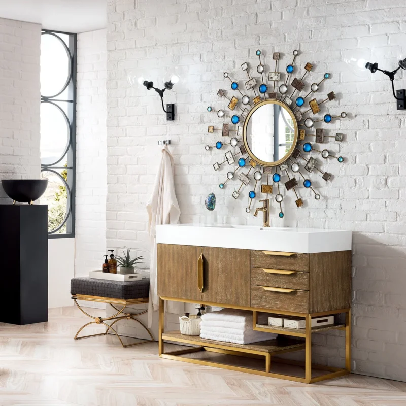 Columbia 48" Single Bathroom Vanity in Latte Oak with Radiant Gold Base