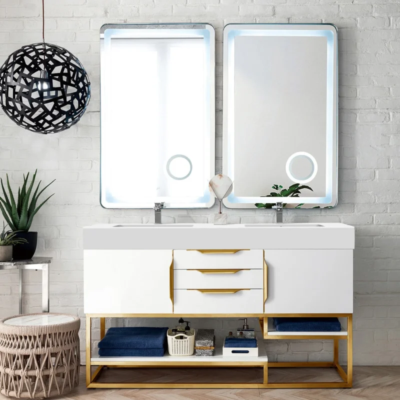 Columbia 59" Double Bathroom Vanity in Glossy White with Radiant Gold Base