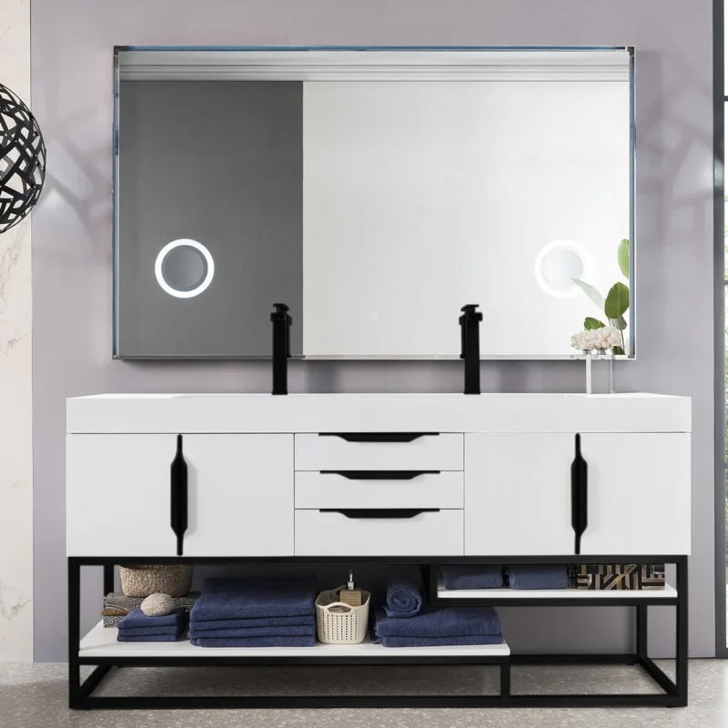 Columbia 72" Double Bathroom Vanity, Glossy White, Matte Black Base