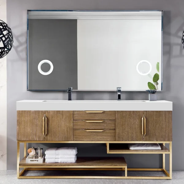 Columbia 72" Double Bathroom Vanity in Latte Oak with Radiant Gold Base