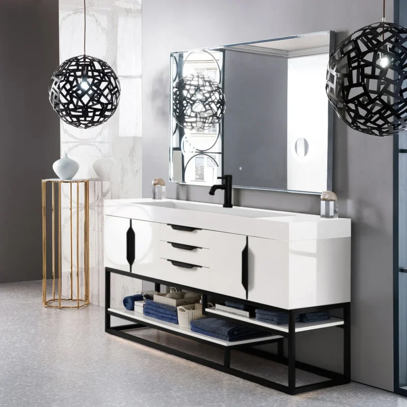 Columbia 72" Single Bathroom Vanity, Glossy White, Matte Black Base