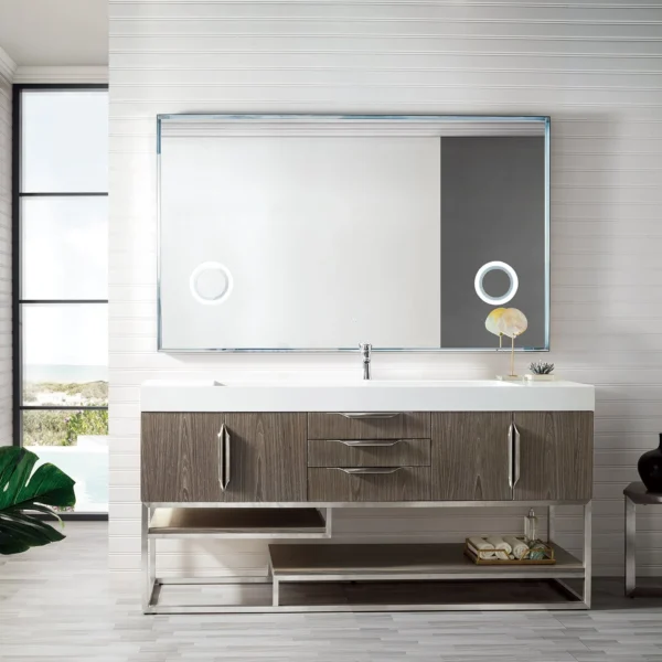 Columbia 72" Single Bathroom Vanity in Ash Gray with Brushed Nickel Base