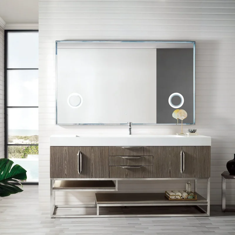 Columbia 72" Single Bathroom Vanity in Ash Gray with Brushed Nickel Base