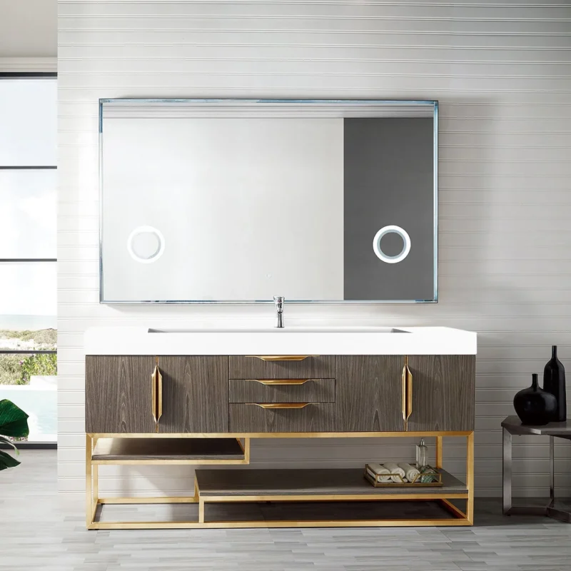 Columbia 72" Single Bathroom Vanity in Ash Gray with Radiant Gold Base