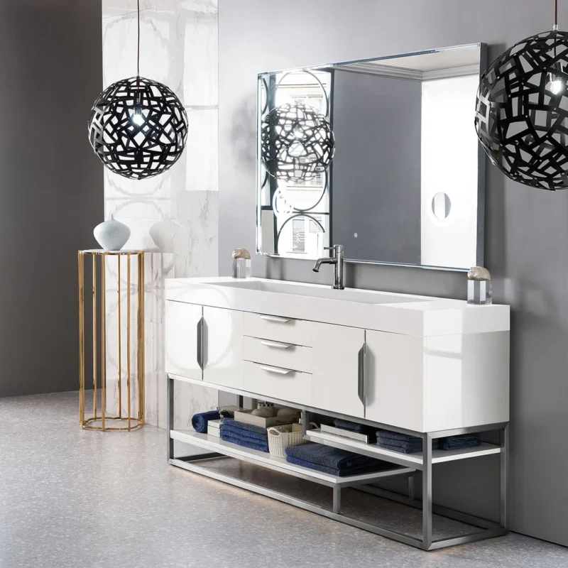 Columbia 72" single bathroom vanity in glossy white with brushed nickel base