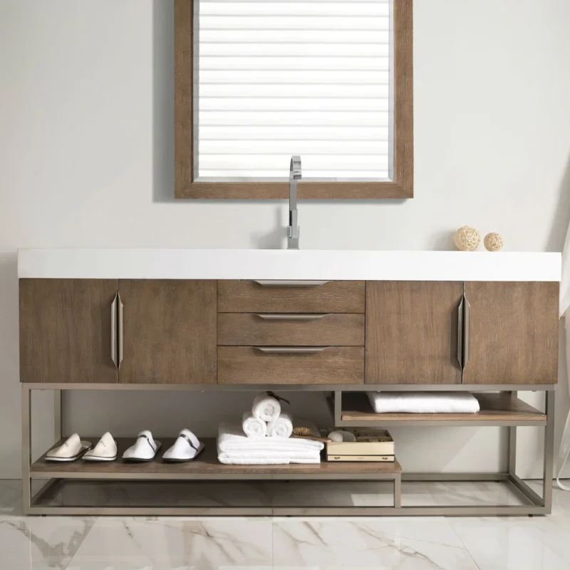 Columbia 72" Single Bathroom Vanity in Latte Oak with Brushed Nickel Base