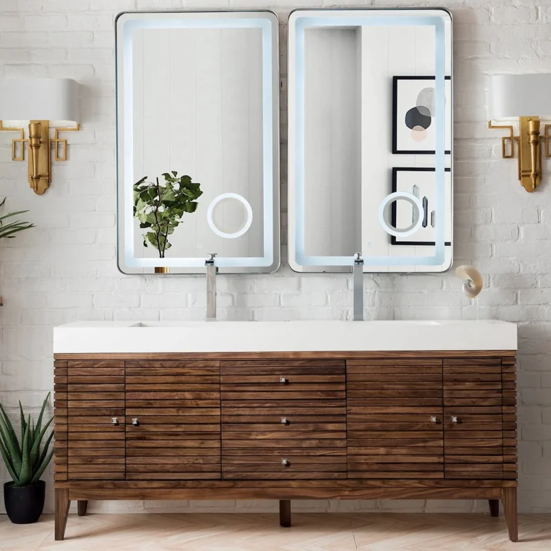 Linear 72" Double Bathroom Vanity in Mid-Century Walnut