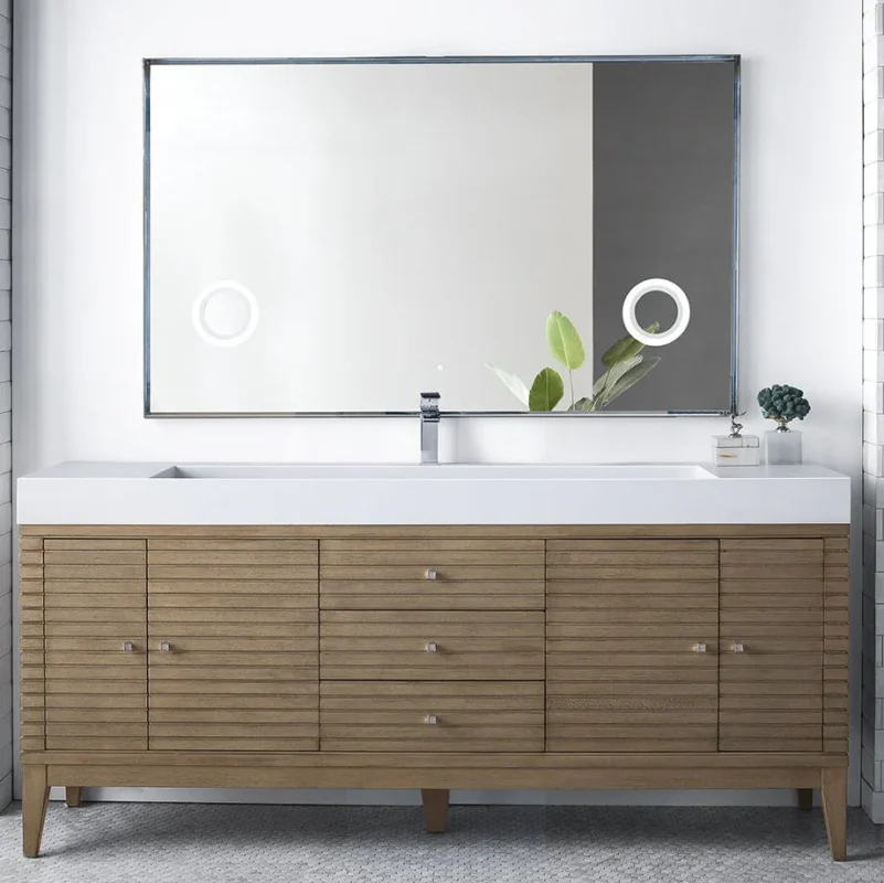 Linear 72" single bathroom vanity in whitewashed walnut
