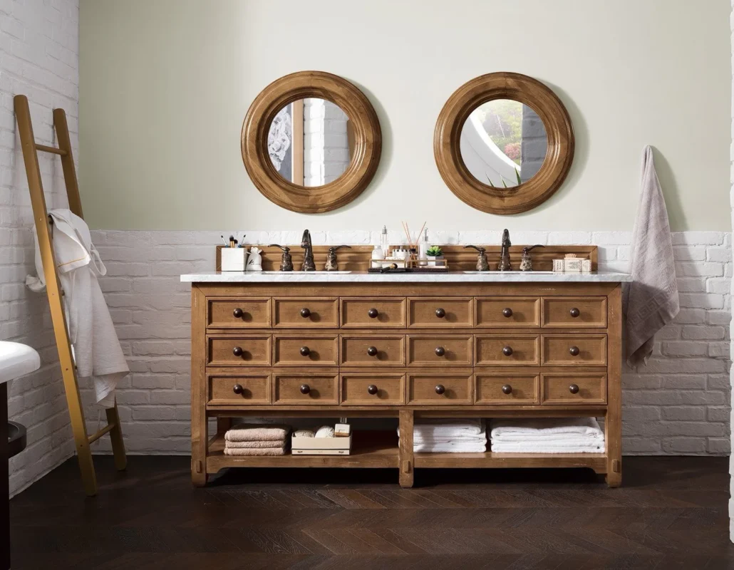 Malibu 72" Double Bathroom Vanity Cabinet, Honey Alder