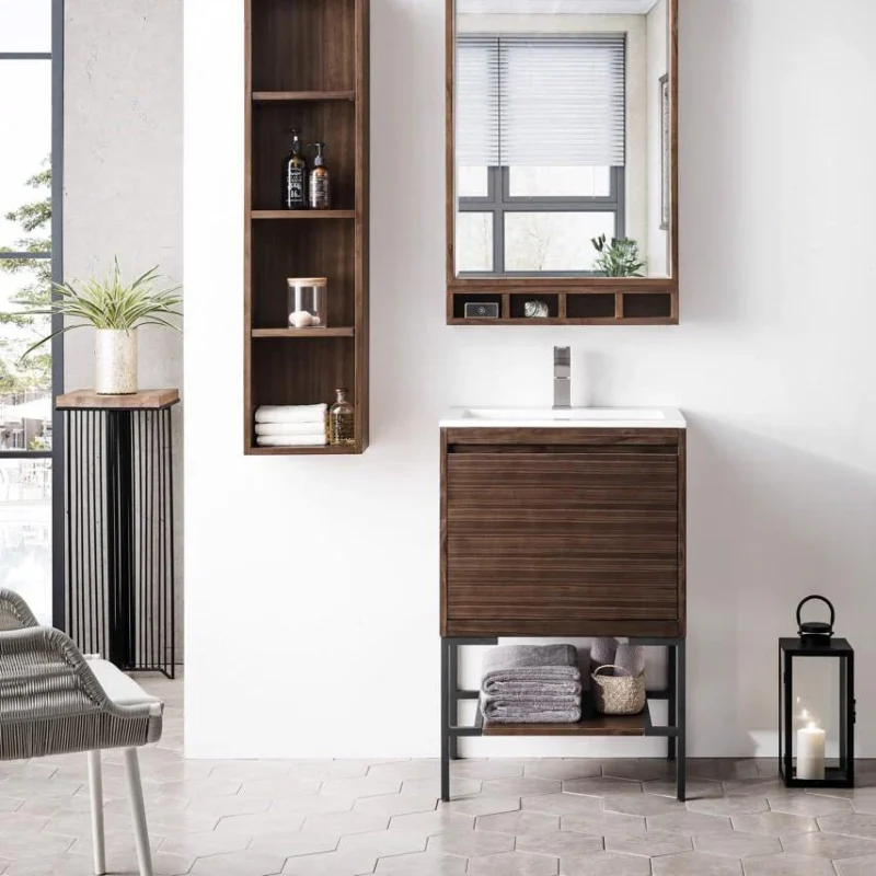 Mantova 23.6" Single Vanity Cabinet, Mid Century Walnut, Matte Black Base