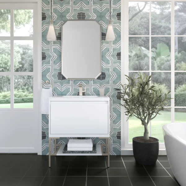 Mantova 31.5" Single Vanity Cabinet, Glossy White, Brushed Nickel Base