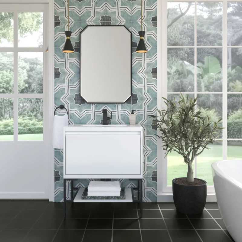 Mantova 31.5" Single Vanity Cabinet, Glossy White, Matte Black Base