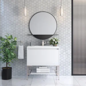 Mantova 35.4" Single Vanity Cabinet, Glossy White, Brushed Nickel Base