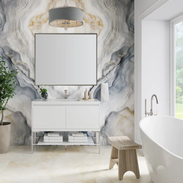 Mantova 47.3" Single Vanity Cabinet, Glossy White, Brushed Nickel Base